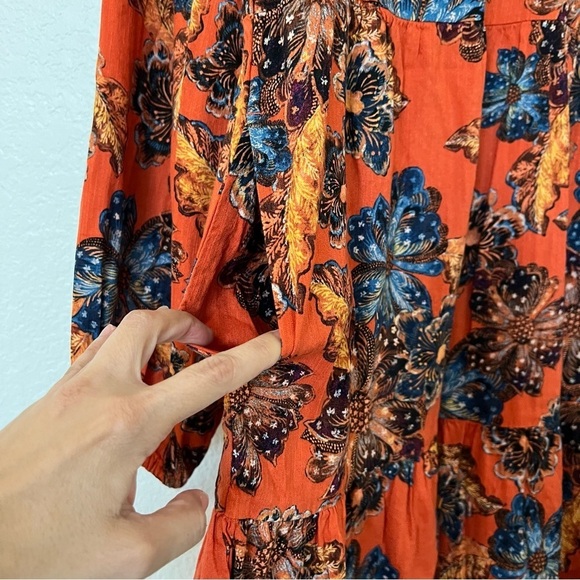 2/$30 Old Navy Tie-Neck Tiered Cotton Mini Floral Swing Dress Orange - Picture 9 of 15